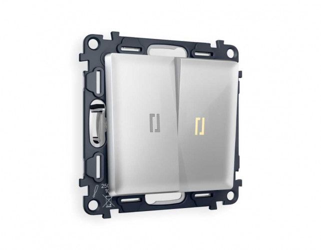 Комплект механизма 2-кл проходного выключателя AMBRELLA VOLT с подсветкой 3200K ALFA Серебро глянец QUANT (AP4040, VM120, G22Y) MA404030