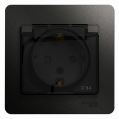 Розетка 2К+З Systeme Electric Glossa 16A 250V со шторками и крышкой антрацит GSL000748