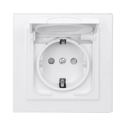 Минск Розетка 1-местная СП с/з с крышкой 16А белая с защ. штор. IP44 EKF ERR16-029-100-44