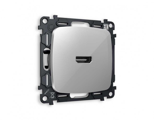 Комплект механизма розетки HDMI 2.0 AMBRELLA VOLT OMEGA Серебро глянец 40V/500mA 2.0GHz 5-18Gbit/s QUANT (OP4140, VM222) MO414010