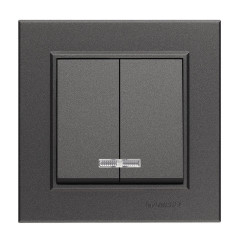 Выключатель Makel 2-кл. СП Karea 10А IP20 дым. металлик с подсветкой 56050023