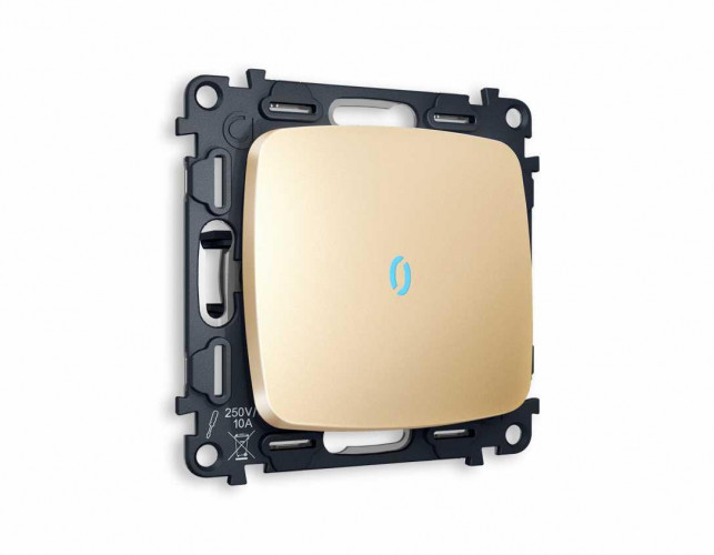 Комплект механизма 1-кл выключателя AMBRELLA VOLT с подсветкой 10000K OMEGA Шампань QUANT (OP6020, VM101, G17B) MO602020