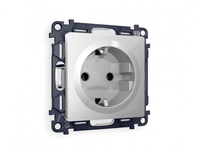 Комплект механизма электрической розетки AMBRELLA VOLT ALFA Серебро глянец с/з на винтовых зажимах QUANT (AP4060, VM141) MA406010
