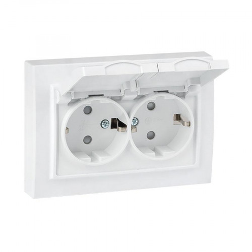Минск Розетка 2-местная СП с/з с крышкой 16А белая с защ. штор. IP44 EKF ERR16-129-200-44