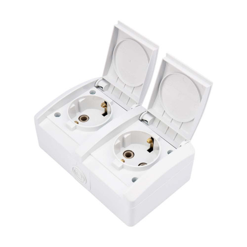 Блок горизонтальный 2 розетки (керамика) INDUSTRIAL IP54 с заземлением, о/у, белый KRANZ KR-78-0803