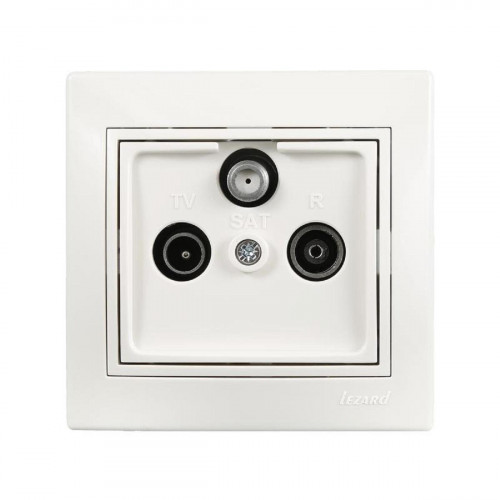 ТВ-розетка проходная + спутник. Lezard Mira белая с бел. вст. 701-0202-134