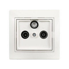 ТВ-розетка проходная + спутник. Lezard Mira белая с бел. вст. 701-0202-134