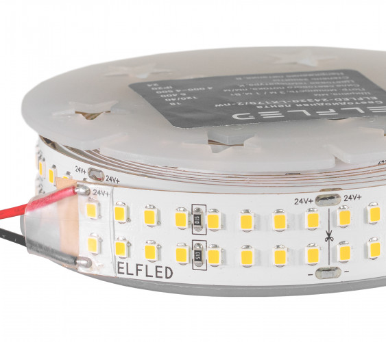 Лента светодиодная ELFLED LX170, 320/м (2835), 24В, 40Вт/м, 3м, 2ряда, белый теплый 2800-3300К ELFLED-24320-LX170/2-ww