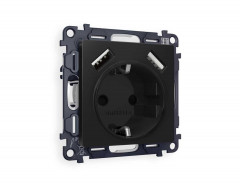 Комплект механизма электрической розетки AMBRELLA VOLT ALFA Черный матовый 2USB A+A 18W (быстрая зарядка) с/з QUANT (AP8090, VM155) MA809010