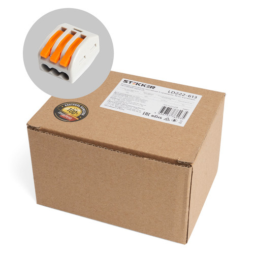 Клемма строительно-монтажная 3-проводная Stekker, LD222-613 39867