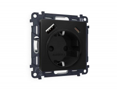 Комплект механизма электрической розетки AMBRELLA VOLT ALFA Черный матовый 2USB A+C 20W (быстрая зарядка) с/з QUANT (AP8100, VM160) MA810010