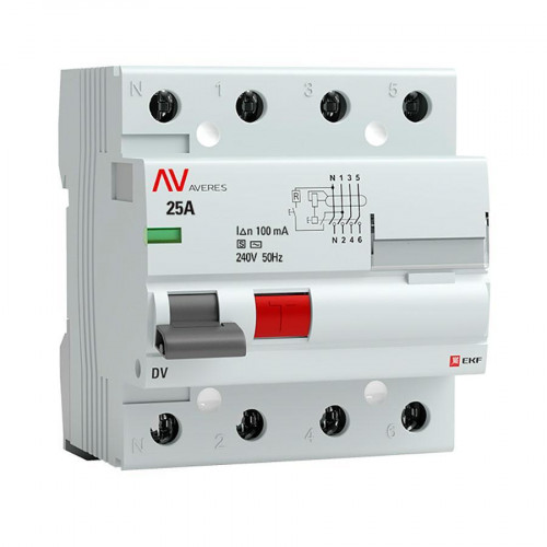 Устройство защитного отключения DV 4P 25А/100мА (S) EKF AVERES rccb-4-25-100-s-av