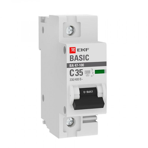 Автоматический выключатель 1P 35А (C) 10kA ВА 47-100 EKF Basic mcb47100-1-35C-bas