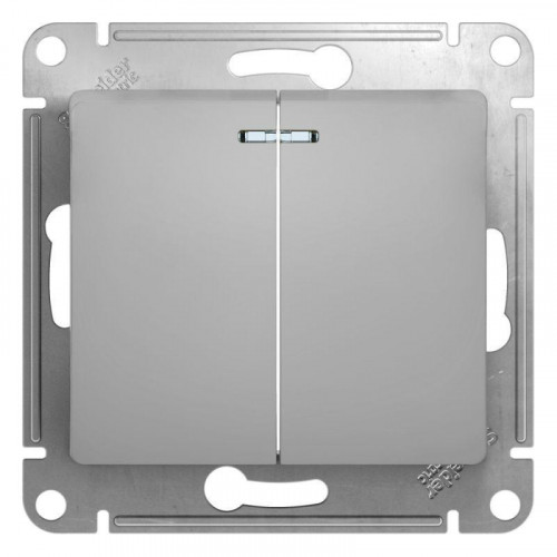 Выключатель двухклавишный Systeme Electric Glossa 10A 250V с подсветкой алюминий GSL000353