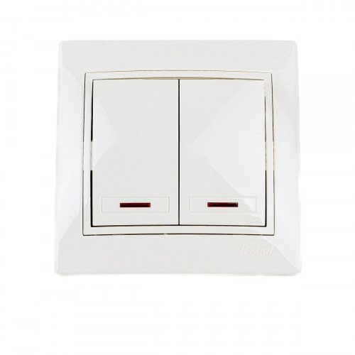 Выключатель двойной с подсветкой Lezard Mira кремовый со вставкой 701-0303-112