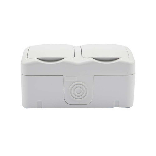 Блок горизонтальный 2 розетки Mini OG IP54 с заземлением, о/у, белый KRANZ KR-78-0606