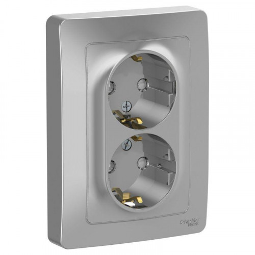 Розетка двойная 2К+З Systeme Electric Blanca 16A 250V со шторками алюминий BLNRS001123