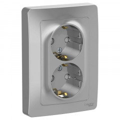 Розетка двойная 2К+З Systeme Electric Blanca 16A 250V со шторками алюминий BLNRS001123