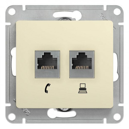 Розетка компьютерная RJ45/RJ11 Systeme Electric Glossa 5e кат UTP бежевая GSL000285