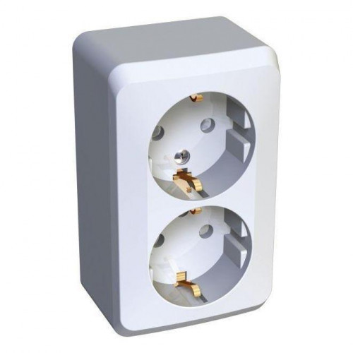 Розетка двойная 2К+З Systeme Electric Этюд 16A 250V со шторками белая PA16-008B