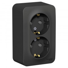 Розетка двойная 2К+З Systeme Electric Blanca 16A 250V со шторками антрацит BLNRA011206