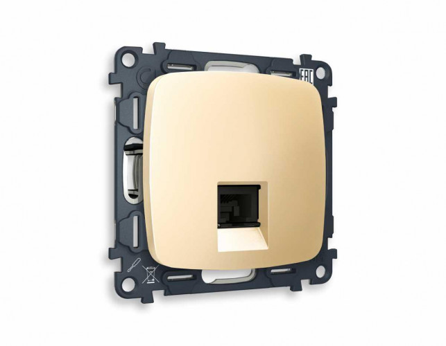 Комплект механизма телефонной розетки AMBRELLA VOLT OMEGA Шампань RJ-11(4P4C) с шторкой QUANT (OP6120, VM190) MO612030