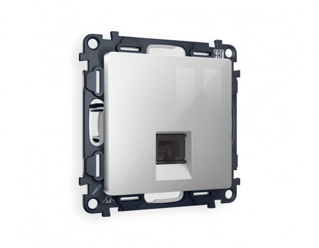 Комплект механизма телефонной розетки AMBRELLA VOLT ALFA Серебро глянец RJ-11(4P4C) с шторкой QUANT (AP4120, VM190) MA412030