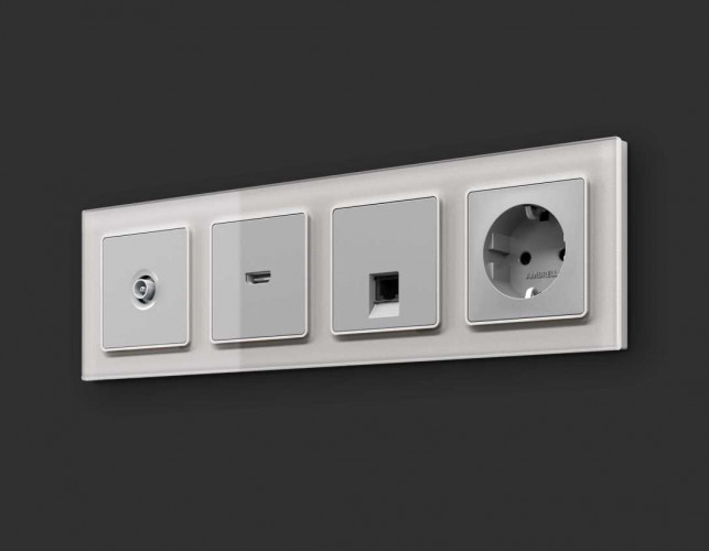 Комплект механизма телефонной розетки AMBRELLA VOLT ALFA Серебро глянец RJ-11(4P4C) с шторкой QUANT (AP4120, VM190) MA412030