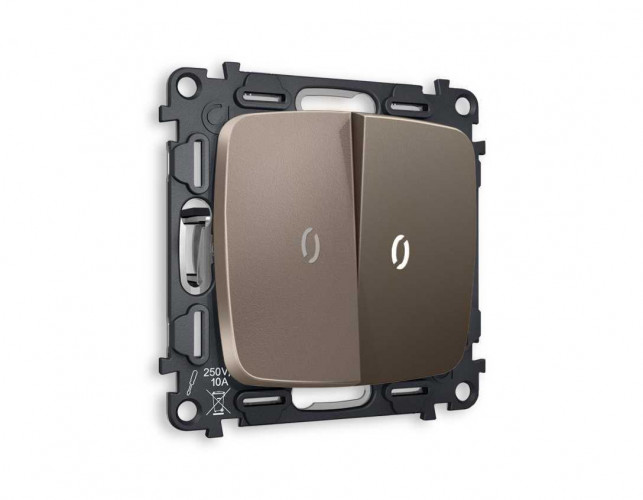 Комплект механизма 2-кл проходного выключателя AMBRELLA VOLT с подсветкой 5600K OMEGA Темная бронза матовый QUANT (OP6340, VM120, G25W) MO634035