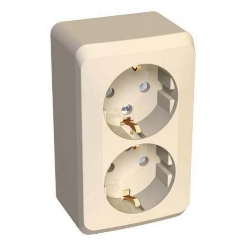 Розетка двойная 2К+З Systeme Electric Этюд 16A 250V со шторками кремовая PA16-008K