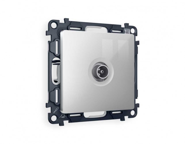 Комплект механизма TV розетки проходной AMBRELLA VOLT ALFA Серебро глянец 5-1000 MHz 4dB QUANT (AP4130, VM211) MA413030