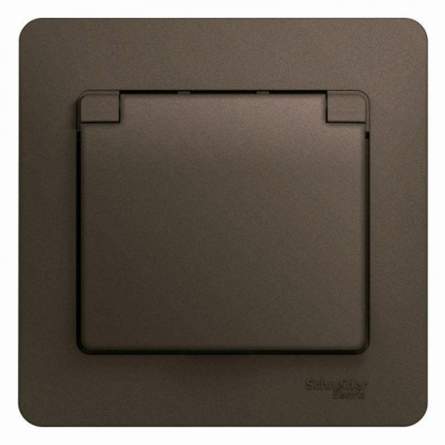 Розетка 2К+З Systeme Electric Glossa 16A 250V со шторками и крышкой шоколад GSL000846