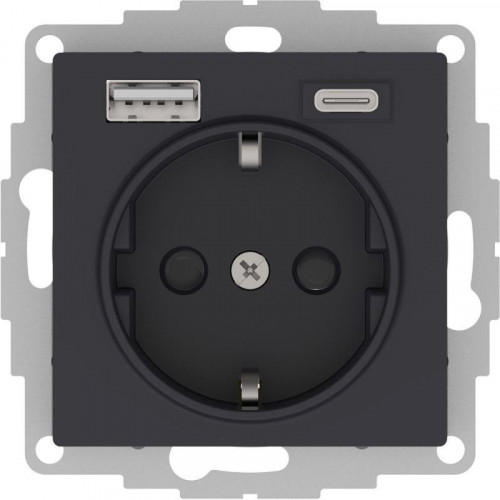 Розетка 2К+З/2хUSB Systeme Electric AtlasDesign 16A 250V Type A+С карбон ATN001032