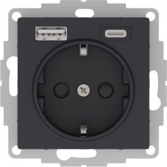 Розетка 2К+З/2хUSB Systeme Electric AtlasDesign 16A 250V Type A+С карбон ATN001032