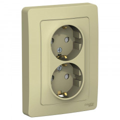 Розетка двойная 2К+З Systeme Electric Blanca 16A 250V со шторками бежевая BLNRS001127