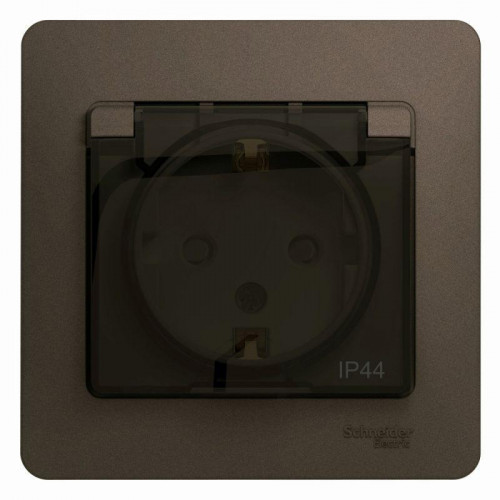Розетка 2К+З Systeme Electric Glossa 16A 250V со шторками и крышкой шоколад GSL000848