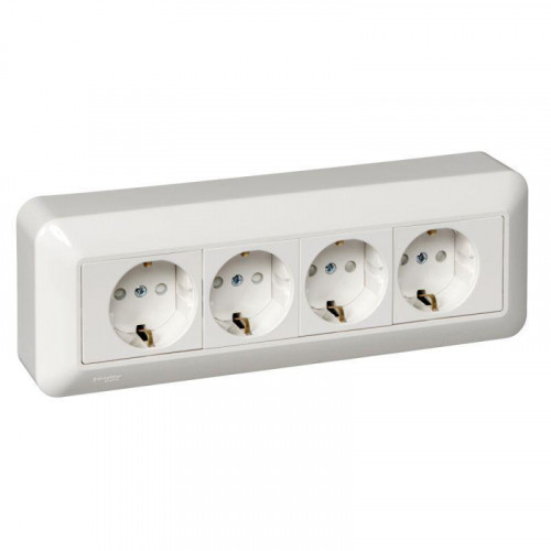 Розетка четырехместная 2К+З Systeme Electric Прима 16A 250V со шторками белая RA16-411M-BI