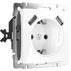 Розетка с заземлением, шторками и USBх2 Werkel белый W1171501 4690389155345
