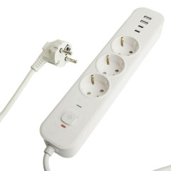 Сетевой фильтр 3-местный с/з Stekker 3x1мм2, 3 м, 250В, 16А, 2 USB-A+2 Type-C 3, серия Nova, белый 50100