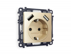 Комплект механизма электрической розетки AMBRELLA VOLT ALFA Шампань 2USB A+A 18W (быстрая зарядка) с/з QUANT (AP6060, VM155) MA609010