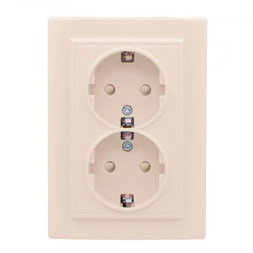 Розетка 2-мест. СП с/з 16А бежевый с защ. штор. Минск EKF ERR16-128-200