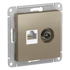 Розетка компьютерная RJ45/TV Systeme Electric AtlasDesign 5e кат UTP шампань ATN000589