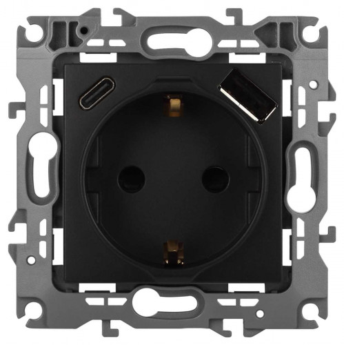 Розетка ЭРА Серия 12 12-4108-05 2P+E 16A-250В со шторками с USB type-A+C 5В-3А антрацит Б0067707