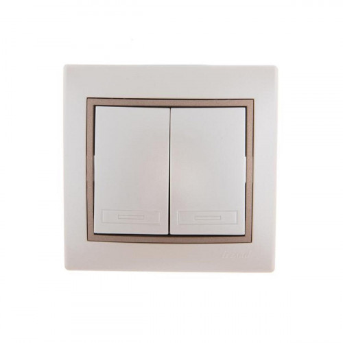 Выключатель проходной двойной Lezard Mira белый жемчуг со светло-коричневой вставкой 701-3031-106