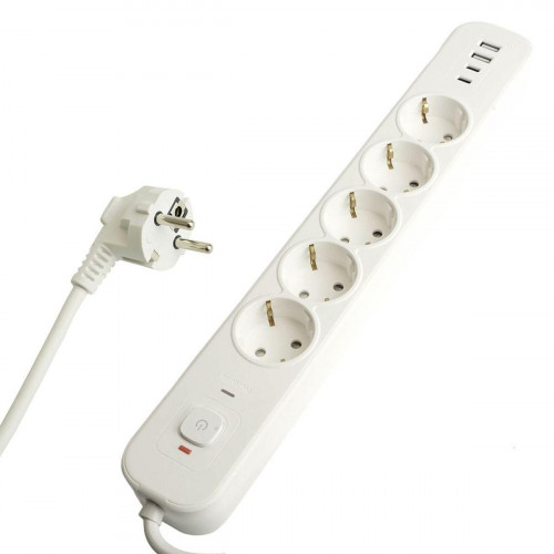Сетевой фильтр 5-местный с/з Stekker 3x1мм2, 5 м, 250В, 16А, 2 USB-A+2 Type-C 3, серия Nova, белый 50104