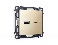 Комплект механизма розетки AMBRELLA VOLT ALFA Шампань 2USB A+C 20W (быстрая зарядка) QUANT (AP6110, VM177) MA611010
