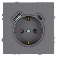 Розетка 1-местная з/ш с/з 16А + USB + Type C (механизм), Stekker, 250В, 20W Эмили, платиново-серый, soft-touch, RST16-5119-10 50219