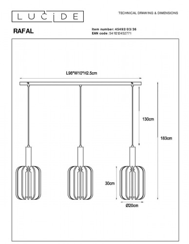 Подвесной светильник Lucide Rafal 45492/03/36