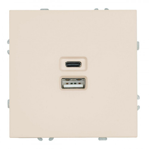 Розетка 2-местная USB + Type C (механизм), Stekker, 250В, 20W Эмили, RST10-5115-08, кашемир, soft touch 49905