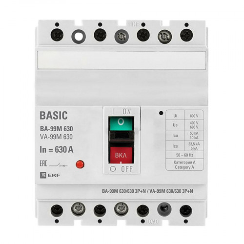 Выключатель автоматический ВА-99М 630/630А 3P+N 50кА EKF PROxima mccb99-630-630m-4P